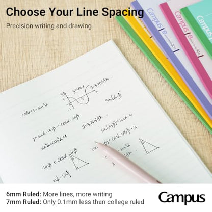 KOKUYO Composition Notebooks, 5 Pack Campus Semi-B5 Comp Book with B 6mm Ruled, 30 Sheets, Classic School Lined Notebook, Journal Notebook for Women Work Study Note Taking (NO-3CBNx5) - size: Semi-B5