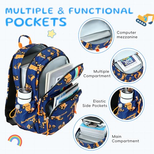 CAMTOP Backpack for Kids, Boys Girls Preschool Backpacks with Lunch Box Toddler Kindergarten School Bookbag Set - color: Rainbow Strip Navy