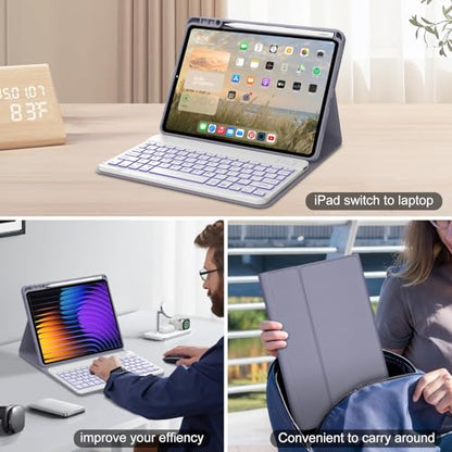 IVEOPPE Keyboard Case for Xiaomi Pad 8/8 Pro/Pad 7/7 Pro 11.2 Inch Backlit | 7 Color Backlit, Magnetic Detachable Wireless Bluetooth Keyboard, Pencil Holder, Stain Resistant Cover, Rechargeable - color: Lavender 032Backlit