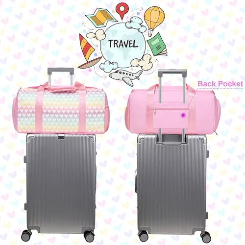 Jumpopack Glitter Dance Bag for Girls Duffle Bags Girls Overnight Bags Sleepover Gym Gymnastics Bag with Shoe Compartment and Wet Pocket,Heart Pattern - color: Pink Heart