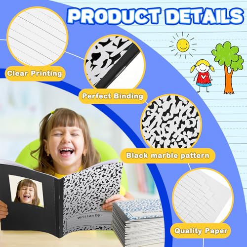 Henoyso 12 Pack Primary Composition Notebook for Kids, K-2 Journal with Half Blank Half Lined Pages, Draw and Write Journal for Kindergarten, 1st & 2nd Grade, Classic Black Covers - color: Black