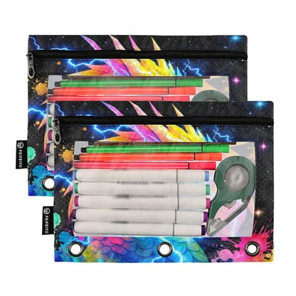 Fire Ice Dragon Binder Pouches 3 Ring for Boys Girls School Office College Supplies Cool Dinosaur Dino Pencil Pouches Case Bag with Clear Window and Zipper 2 Pack - color: Dragon 2