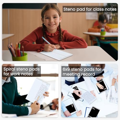 Steno Pads Spiral 6x9 12 Pack | Steno Notebooks Top Spiral Notepad | Steno Notepad 50 Sheets Each | Gregg Ruled Spirals Notebook 6x9 | Notebooks for Work. - color: B-Black (12 Pack)