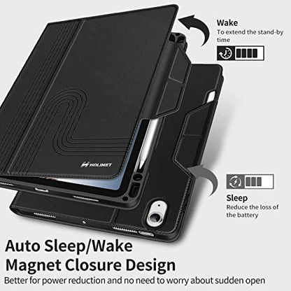 H HOLIMET Case for iPad Air 11" 2026 M4/M3 (2025)/ M2 (2024)/ iPad Air 4th & 5th Generation10.9 Inch 2022/2020 Soft Back Shockproof Protective Cover with Pencil Holder Vegan Leather Auto Sleep/Wake - color: Black 2nd