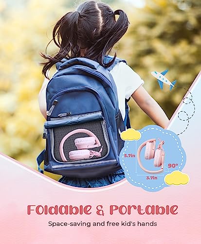 DyBaxa Kids Headphones, Wired Foldable On-Ear Headphones for Kids, Volume Limiter 94dB, Kid Headphones for School Classes Travel, 3.5mm Jack Kids Headset Compatible Smartphones Tablet, Pink - color: Pink