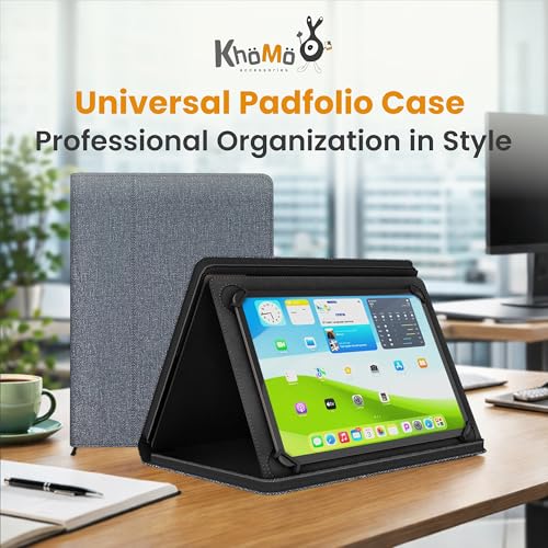 Universal Padfolio Case – Tablet Portfolio Organizer with Notepad Holder – Compatible with iPad 10th 11th Gen, iPad Pro 11, iPad 7 8 9 10.2 10.9 and 9.7 inches - color: Grey