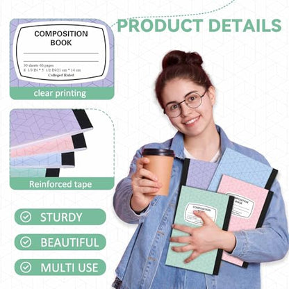 Gersoniel 4 Pack Left Handed College Ruled Notebooks, Pastel Color Composition Notebooks 8.3" x 5.8", Aesthetic Writing Notebook for School Students, Smooth Paper Journaling Set - color: Light Colors