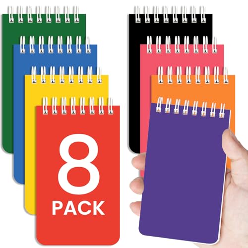 Taja Set of 8 Mini Pocket Notebook Top Spiral Nursing Notepads | Bright 3" x 5", Mini Little Spiral Notebook, Nursing Notepad, Perfect for Work, School, Office, Nurse, Travel - color: Bright