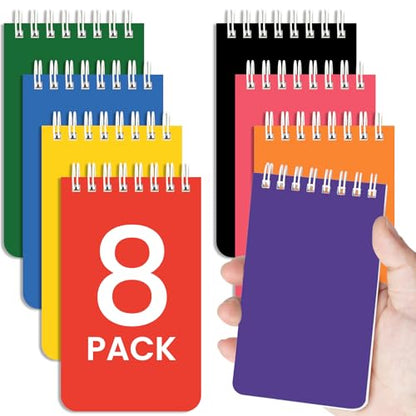 Taja Set of 8 Mini Pocket Notebook Top Spiral Nursing Notepads | Bright 3" x 5", Mini Little Spiral Notebook, Nursing Notepad, Perfect for Work, School, Office, Nurse, Travel - color: Bright