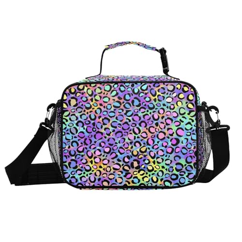 MNSRUU Student Lunch Bag Rainbow Leopard Insulated Lunch Totes Picnic Bag Lunch Box with Adjustable Shoulder Strap for Teen Kids Adults - color: Leopard 01