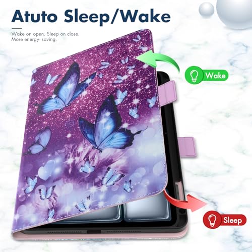 Dteck for iPad Air 13-inch Case 2024,iPad Case 12.9" Pro 6th/5th/4th/3rd Gen 2022/2021/2020/2018,Premium PU Leather Folio Stand Cover Pencil Holder Auto Wake/Sleep Protective Cases,Purple Butterfly - color: 01 Purple Butterfly