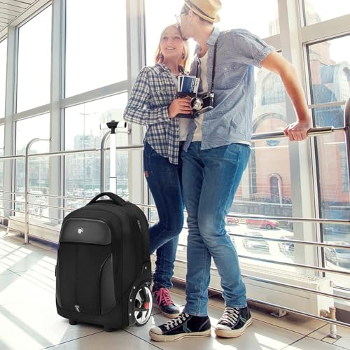 WMHYLYH 22 Inch Rolling Backpack, Waterproof Backpack with Wheels for Business and Travel Commuter, Carry on Laptop Backpack for Women and Men Adult (black) - color: Black