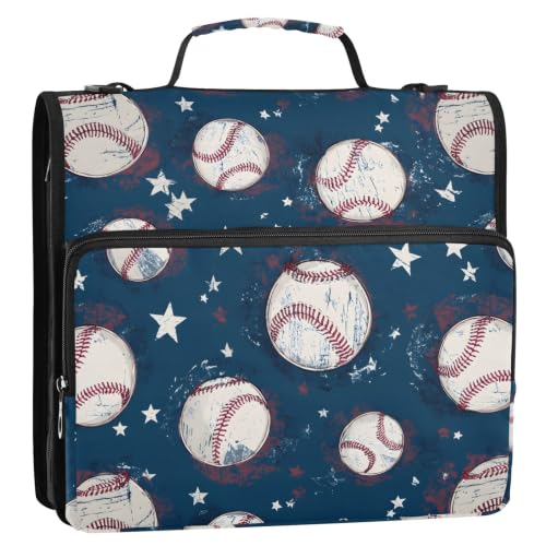 Baseball 3 Ring Zipper Binder Bag with Shoulder Strap for School | 2 Inch 3 Ring, Secure Zippered Closure, Organizer Pockets for Classification, Heavy Duty File Organizer - color: Baseball White