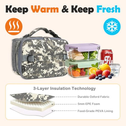 FlowFly Kids Lunch Bag, Durable Insulated School Lunch Box with Shoulder Strap and Bottle Holder, Water-resistant Thermal Small Lunch Cooler Tote for Teen Boys & Girls,Digital#Camo - color: Digital#Camo