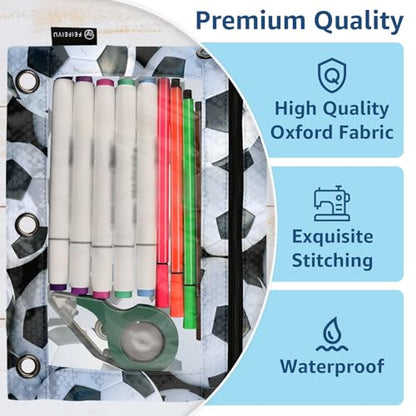 Soccer Pencil Pouch For 3 Ring Binder Clear Window Pencil Case For 3 Ring Reinforced Grommets With Zipper, 2 Pack - color: Soccer