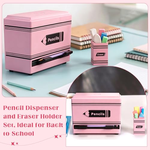 Pencil Dispenser for Classroom, 2Pcs Classroom Organization Set, Interactive Pencil Holder with Eraser Holder, Pencils Station for Teacher & Student, Teacher Must Have, Back to School Supplies(Pink) - color: Pink