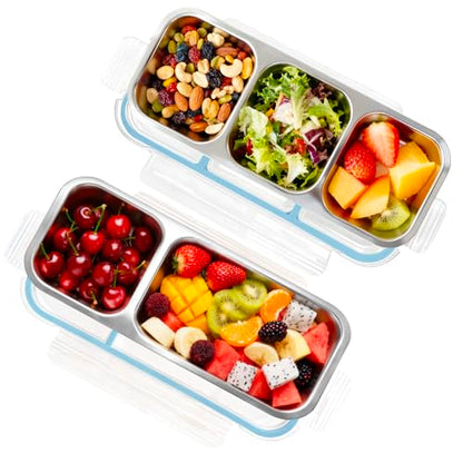 2-Piece Blue Stainless Steel Bento Box Set - 2+3 Compartment Leak-Proof Snackle Box, Reusable Snack Containers with Lids for Kids & Adults, Stainless Steel Lunch Box & Snack Pack Containers - color: 2+3 Compartments Blue