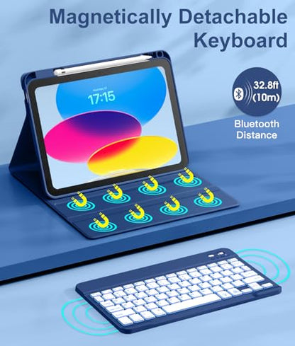 Hamile for iPad 11th 10th Generation Case with Keyboard - 7 Colors Backlit Wireless Detachable Folio Keyboard Cover with Pencil Holder for iPad A16 11-inch 2025 10th Gen 10.9 Inch 2022 (Navy Blue) - color: Navy Blue