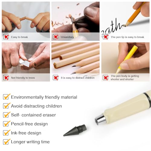 Ainiv Inkless Pencil with Eraser, 5 Sets Infinity Pencil Everlasting Pencil, Reusable Infinite Pencil with Extra 5 Eraser & 5 Replaceable Nibs, Endless Pencil for Home Office School Writing Drawing - color: 5PCS-Macaron color