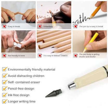 Ainiv Inkless Pencil with Eraser, 5 Sets Infinity Pencil Everlasting Pencil, Reusable Infinite Pencil with Extra 5 Eraser & 5 Replaceable Nibs, Endless Pencil for Home Office School Writing Drawing - color: 5PCS-Macaron color