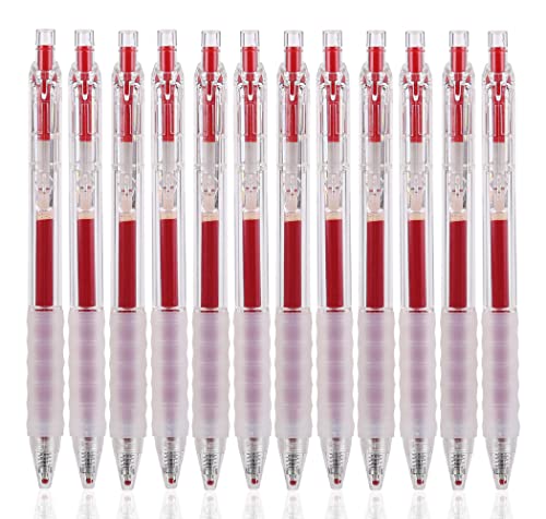 czxwyst GP270 Refillable & Retractable Gel Ink Pens with Soft Grip Large Capacity 0.5mm Fine Point 12-Pack (Red) - color: Red