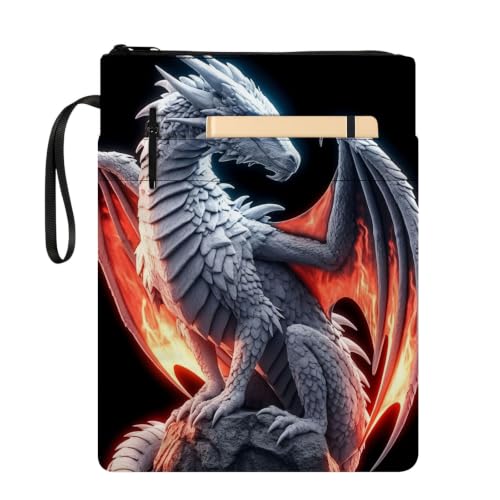 Padded Book Sleeve with Zipper & Front Pocket, Fabric Book Cover | Fantasy Ice Fire Dragon11.4"x8.7" Washable Canvas Pouch for Hardcovers, Tablets & Reading Accessories - color: Fantasy Ice Fire Dragon