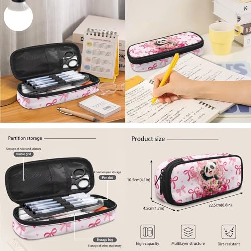Back to School Bookbag Set for Kids, Pink 3-in-1 Insulated Lunch Bag Pencil Case Combo for Girls Elementary Students, Panda Lightweight Backpack with Matching Lunchbox Pouch - color: Pink Bows-panda