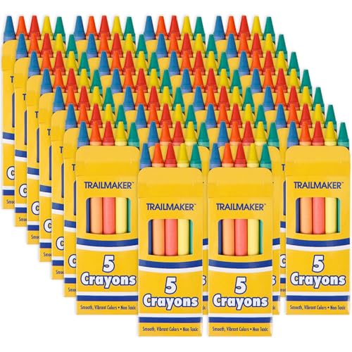 Trail maker Bright Wax Crayons – 96 Pack, 5 Per Box Mini Crayons for Kids, Party Favors, Toddler & Kids Ages 4-8, Bulk Art Supplies for Classrooms & Parties (480 total) - color: 96 Pack