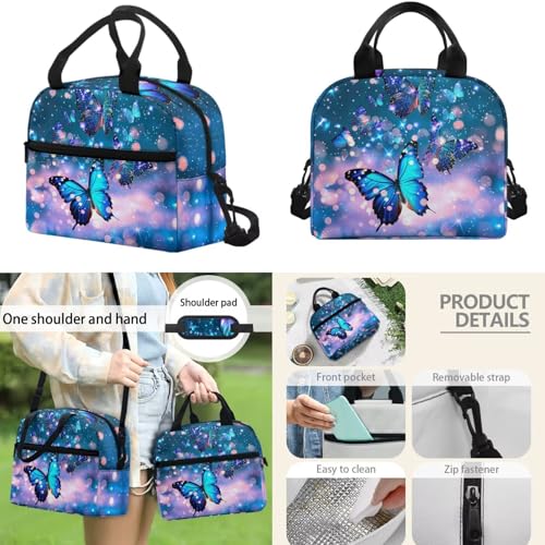 Blue Butterfly Backpack Set for Girls 6-12, Elementary Kids School Bookbag with Insulated Lunch Box, Pencil Case & Water Bottle Holder for Back to School - color: Blue Butterfly