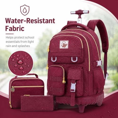 CCJPX Rolling Backpack for Girls, 21 inch Women Roller Wheels School Bookbag, Laptop Wheeled Water Resistant Wheeled Bookbag Set - Red - color: Red