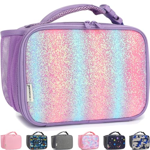 GYEUKHAM Insulated Lunch Box for School, Thermal Reusable Durable Freezable Lunch Bags for Kids Boys Girls Men Women - Small Soft Cooler Portable Lunch Tote Kit for Work Picnic Travel,Purple Glitter - color: Purple Glitter