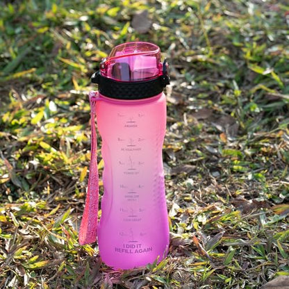 24 OZ Motivational Kids Water Bottle With Time Marker,Straw Lid,Leak Proof, Tritan BPA Free Sports Water Bottle Pink Purple(1 Lid) - color: Pink Purple