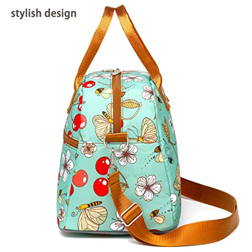 FlowFly Insulated Lunch Bag With Shoulder Strap for Women, Men, and Kids, Large and Reusable, Handle, Freezable Work and School Travel Tote and Meal Prep Organizer,Turquoise Cherry - color: Turquoise Cherry