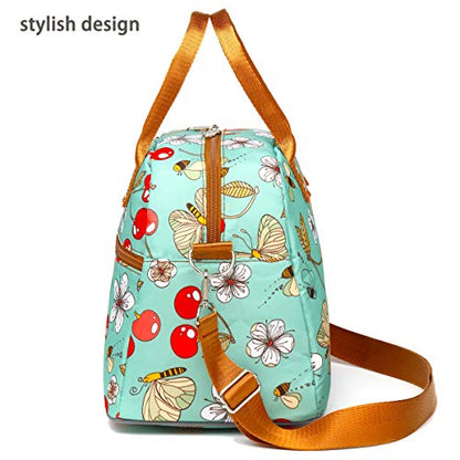 FlowFly Insulated Lunch Bag With Shoulder Strap for Women, Men, and Kids, Large and Reusable, Handle, Freezable Work and School Travel Tote and Meal Prep Organizer,Turquoise Cherry - color: Turquoise Cherry