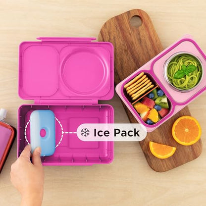 Omie OmieBox UP bento Box for Kids | Insulated Lunch Box | Leak Proof Vacuum Insulated Thermal Food jar | Cooler ice Pack | 2 Compartments (Pop Pink) - color: Pop Pink