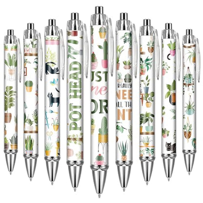Green Plant Ballpoint Pens - 24 Pcs Thanks Teacher Appreciations Writing Office Pens Gifts Funny Retractable Black Ink Fine Ball Point Cartoon Plants Pen for School Office Students Supplies - style: Plant
