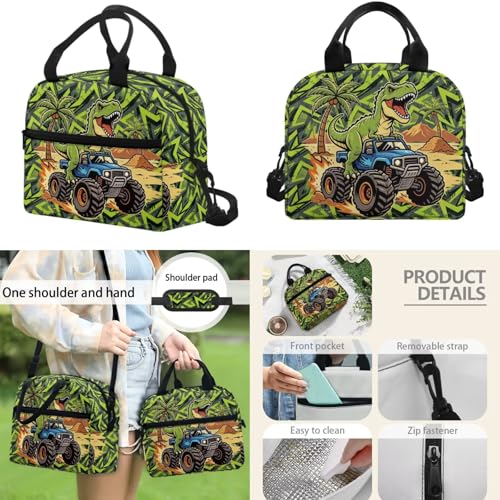 17 Inch Kid's 4PCS Backpack Set, Back to School Essentials | Insulated lunch box, water bottle pouch, pencil case, lightweight, padded shoulder straps, for elementary, middle school - color: Green Dinosaur