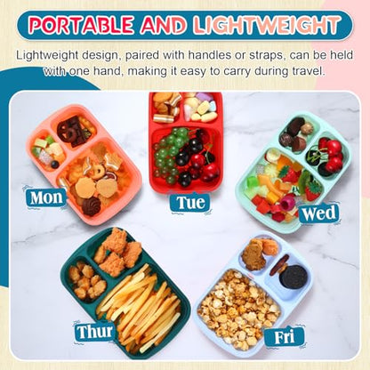 Honeydak 5 Pack Snack Containers 3 Compartment Bento Snack Boxes Divided Meal Prep Containers with Lids Reusable Adults Lunch Food Storage Box for School Work Travel (Red Blue Green) - color: Red Blue Green