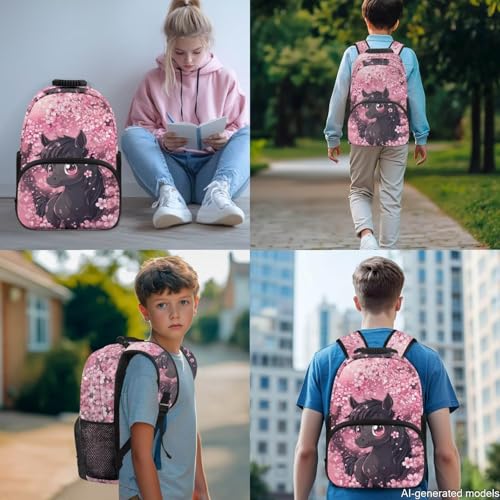 17 Inch Kid's 4PCS Backpack Set, Back to School Essentials | Insulated lunch box, water bottle pouch, pencil case, lightweight, padded shoulder straps, for elementary, middle school - color: Cute Horse
