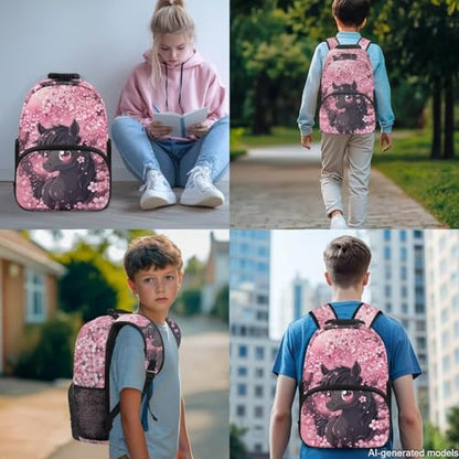 17 Inch Kid's 4PCS Backpack Set, Back to School Essentials | Insulated lunch box, water bottle pouch, pencil case, lightweight, padded shoulder straps, for elementary, middle school - color: Cute Horse