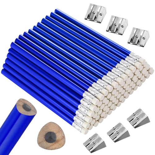Fainne 102 Pieces Jumbo Pencils Set for Kids Toddlers 96 Thick Fat Large Pencils with Erasers 6 Sharpeners Bulk for Preschool Kindergarten Elementary School Classroom(Blue,Triangle) - color: Blue, style: Triangle