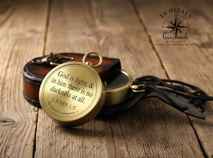 For I Know The Plans I Have For You, Jeremiah 29:11, Solid Brass Directional Engraved Compass, Baptism Gifts for Boys Girls, First Communion, Christian Gifts for Men, First Confirmation Gifts for Boys - style: # God is Light-1 John 1:5