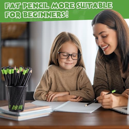 Fainne 48 Pcs Fat Pencils Jumbo Big Thick Large Pencils and 3 Pieces Sharpeners for Kids Beginners Preschoolers Kindergarten School Office Supplies(Black,Round) - color: Black, style: Round