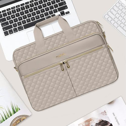 MOSISO 15-16 inch Laptop Bag, Laptop Briefcase Messenger Compatible with MacBook Pro 16/Air 15, HP, Dell, Lenovo, Square Quilted Computer Bag Work Office Business with 3 Pockets&Strap, Taupe Brown - color: Taupe Brown, size: 16 inch