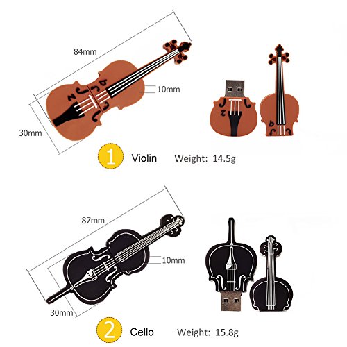 5x16GB USB Flash Drive Musical Instruments USB 2.0 Memory Stick Pen Drive(Yellow Guitar,Red Guitar,Cello,Violin,Piano) - color: 5xMusical instruments, size: 16GB