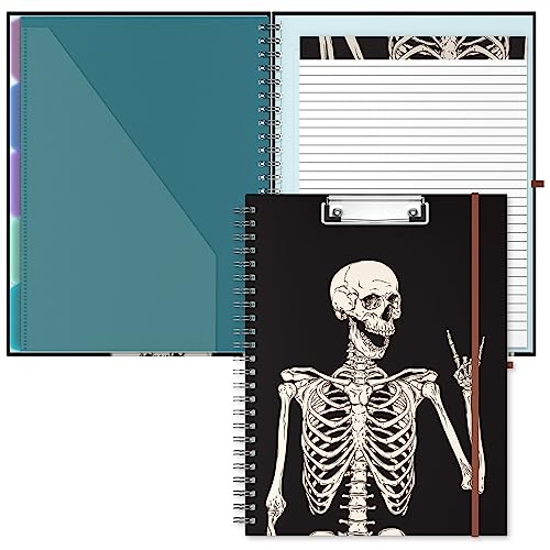 Hongri Clipboard Folio with Refillable Lined Notepad, 8.5 x 11 Folders with Storage 10 Pockets, Spiral Portfolio, Size 12.8X 9.7 in, Office & School Supplies, Skeleton - color: Skeleton