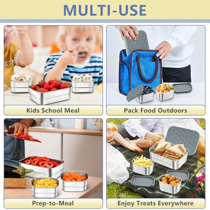 TeamFar Stainless Steel Lunch Box, Food Snack Storage Bento Containers with Silicone Lids for Kids Adults to School Work, Kids Friendly & Dishwasher Safe, Leak-Proof & Easy Open, 25OZ + 8OZ*2 (Grey) - color: Gray