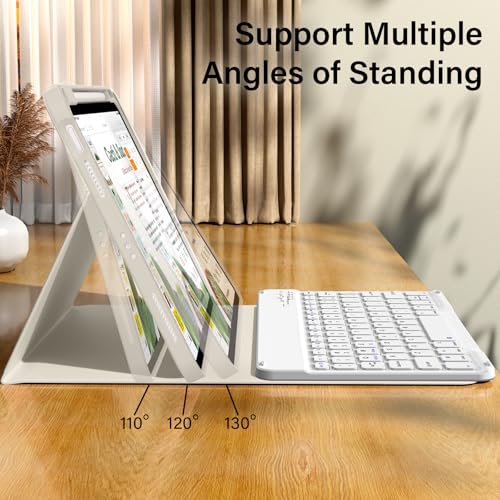 kenke for iPad 11/10th Gen Case with Keyboard 11/10.9 inch 2025 A16/2022, Detachable Wireless Bluetooth Keyboard Case with Bulit-in Pencil Holder, White Square Keycaps (Cream) - color: Cream