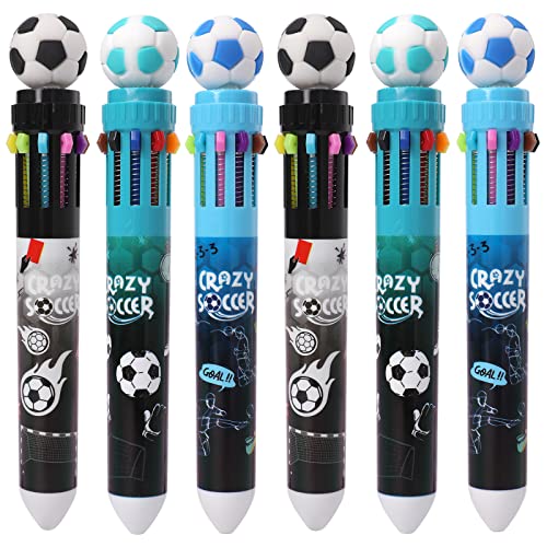 Multicolor Ballpoint Pen 0.7 mm, 10-in-1 Colored Pens Fine Point Retractable World Cup Soccer Ballpoint Pens for School Office Supplies Students Kids Birthday Gifts, 6 Pack - color: Football