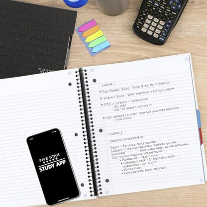 Five Star Advance Spiral Notebook + Study App, 3 Subject, College Ruled Paper, 8-1/2" x 11", 150 Sheets, Spiral Guard, Movable Tabbed Dividers, White (73142) - color: White, size: Pack of 1